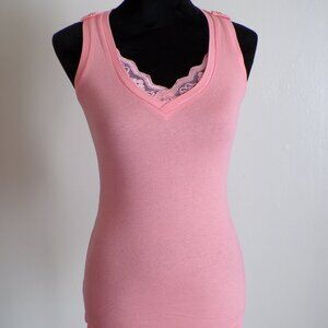 Peach Lace Trim Boutique Tank Top | Sleeveless | Women’s Size [M]